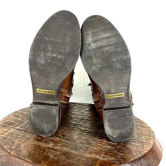 Gianni Bini Boots Womens 6M Brown Leather Buckle Detail Riding Equestrian Moto - Picture 7 of 13